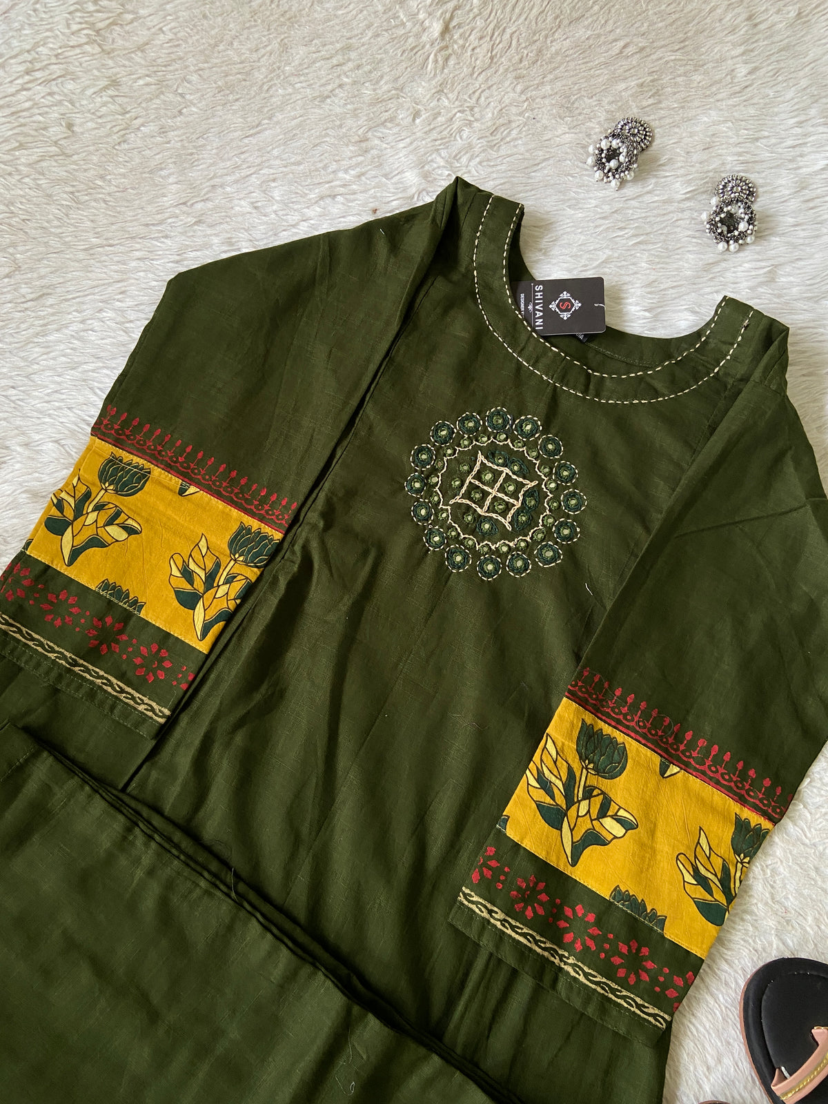 Real Mirror Work Cotton Aline Kurti And Palazzo (Gamthi Pair). Cotton Aline Kurti Sets For Women Online India. Shop the Latest Festive Summer Collection at Shivani Designer Kurti.