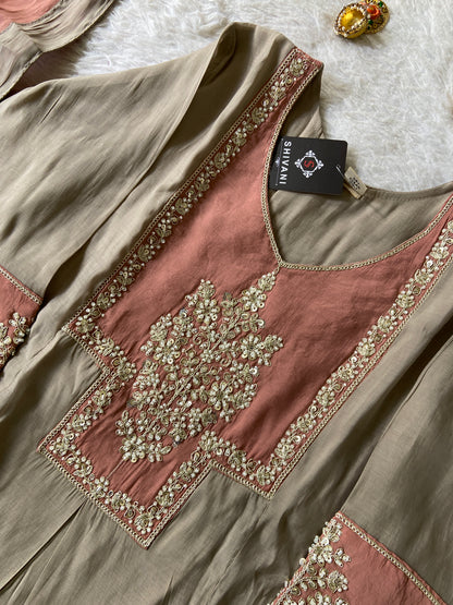 Premium Work, Silk Aline Kurti With Semi Palazzo And Dupatta. Silk Suit Sets For Women Online India. Shop the Latest Festive Summer Collection at Shivani Designer Kurti.