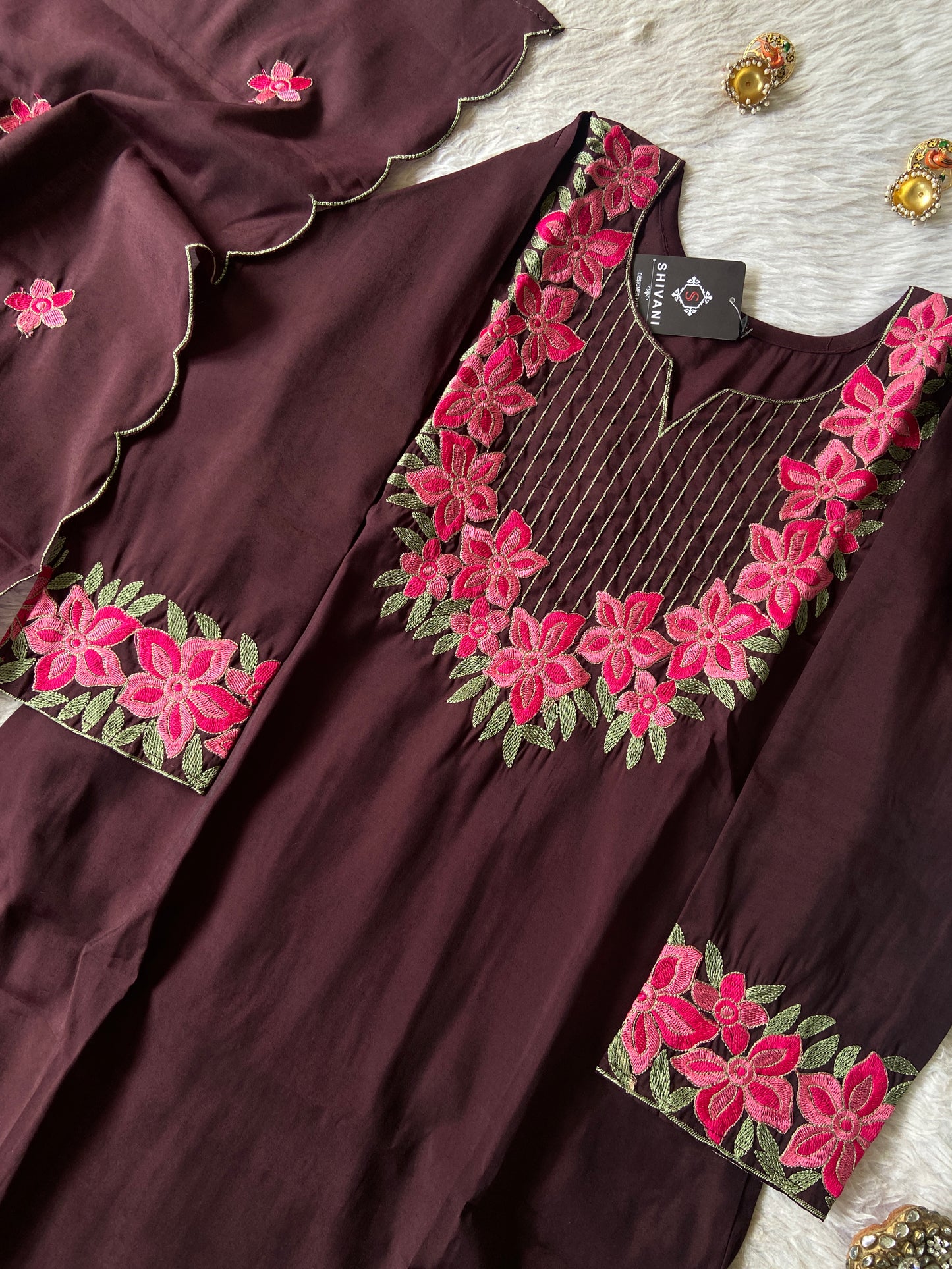 Roman Silk Straight Kurti With Pant And Dupatta.(Half Lining). Silk Suit Sets For Women Online India. Shop the Latest Festive Summer Collection at Shivani Designer Kurti.