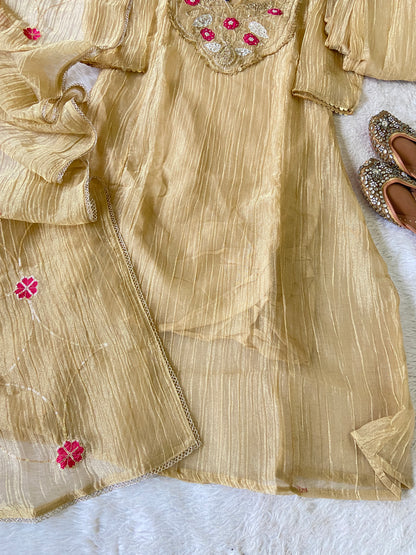 Premium Designer Crush Glass Tissue Elegant Minimal Handwork Aline Suit. Silk Suit Sets For Women Online India. Shop the Latest Festive Summer Collection at Shivani Designer Kurti.