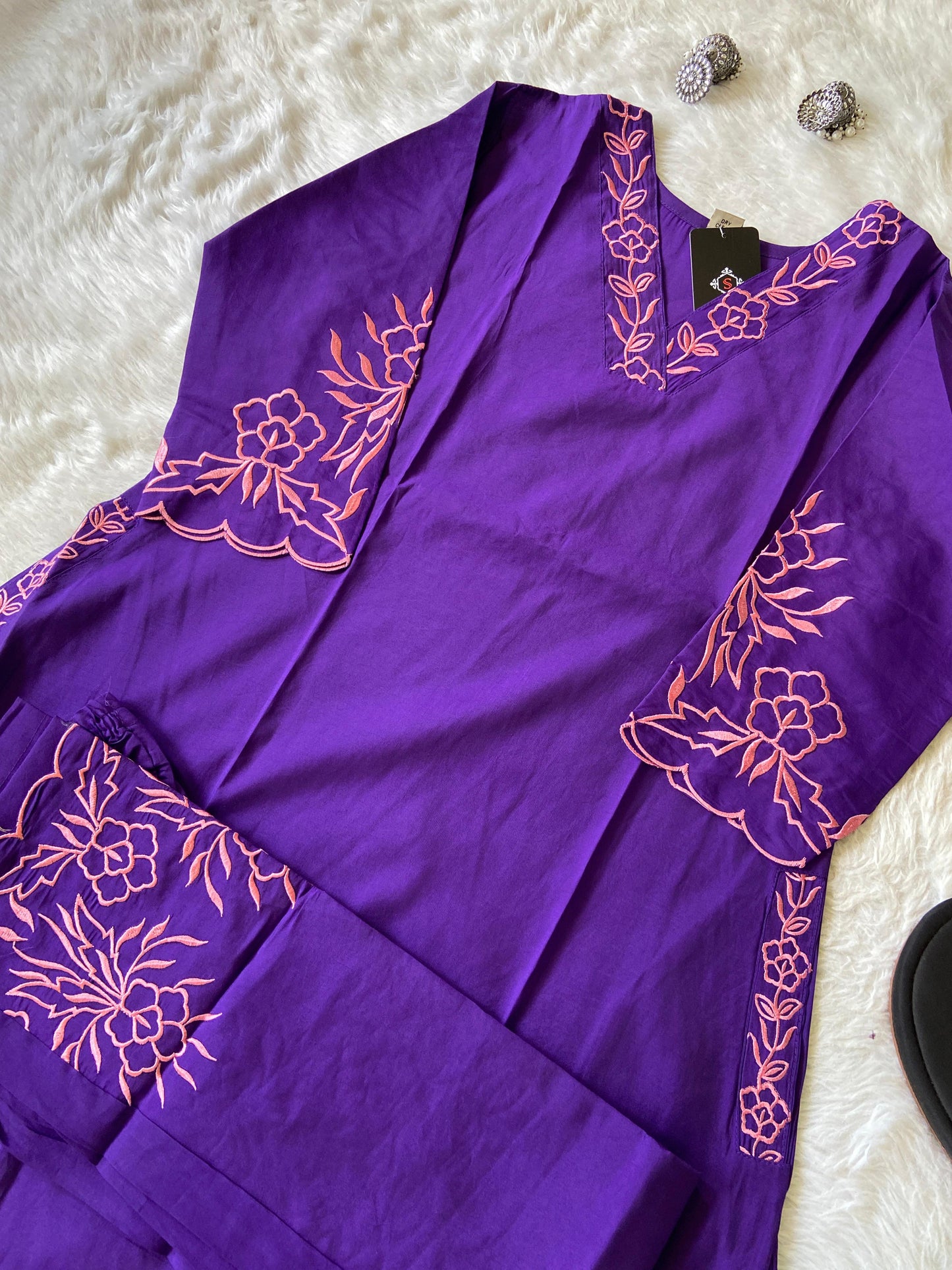 Embroidery Work In Sleeeve, Pocket And Palazzo. Silk Aline Kurti Sets For Women