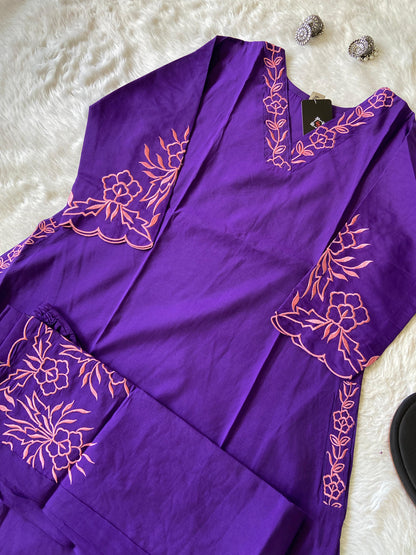 Embroidery Work In Sleeeve, Pocket And Palazzo. Silk Aline Kurti Sets For Women