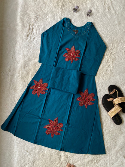 Real Mirror Work In Neck With Aplic Work Cotton Aline Kurti With Palazzo. Cotton Aline Kurti Sets For Women Online India. Shop the Latest Festive Summer Collection at Shivani Designer Kurti.
