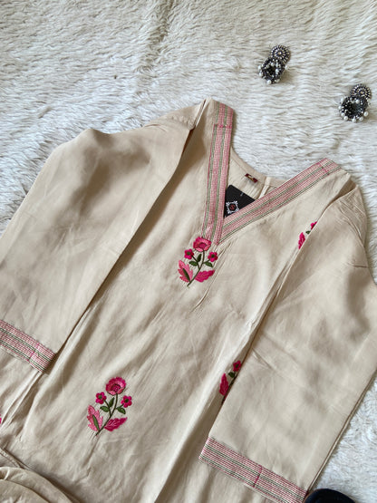 Embroidery Work Roman Silk Aline Kurti With Palazzo. Silk Kurti Sets For Women Online India. Shop the Latest Festive Summer Collection at Shivani Designer Kurti.