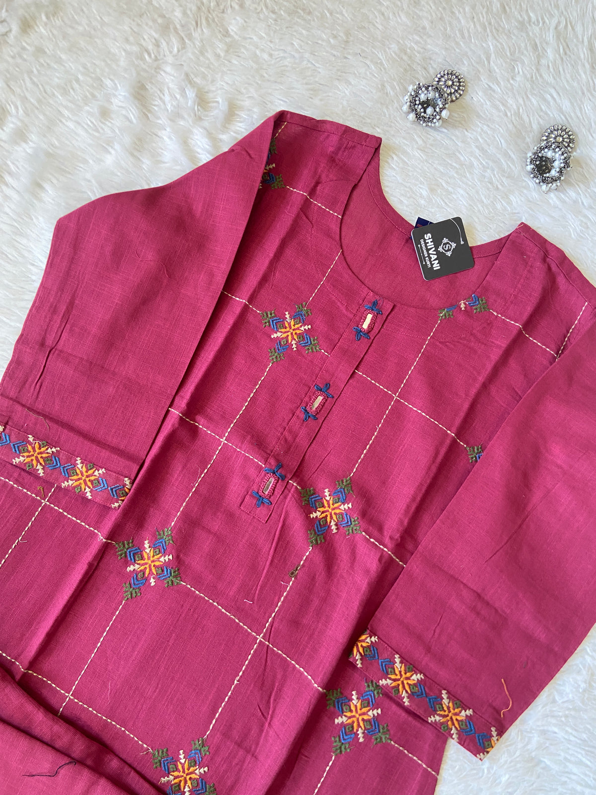 Embroidery Work Cotton Straight Cut Kurti With Palazzo. Cotton Kurti Sets For Women Online India. Shop the Latest Festive Summer Collection at Shivani Designer Kurti.