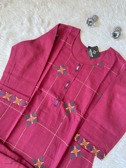 Embroidery Work Cotton Straight Cut Kurti With Palazzo. Cotton Kurti Sets For Women Online India. Shop the Latest Festive Summer Collection at Shivani Designer Kurti.