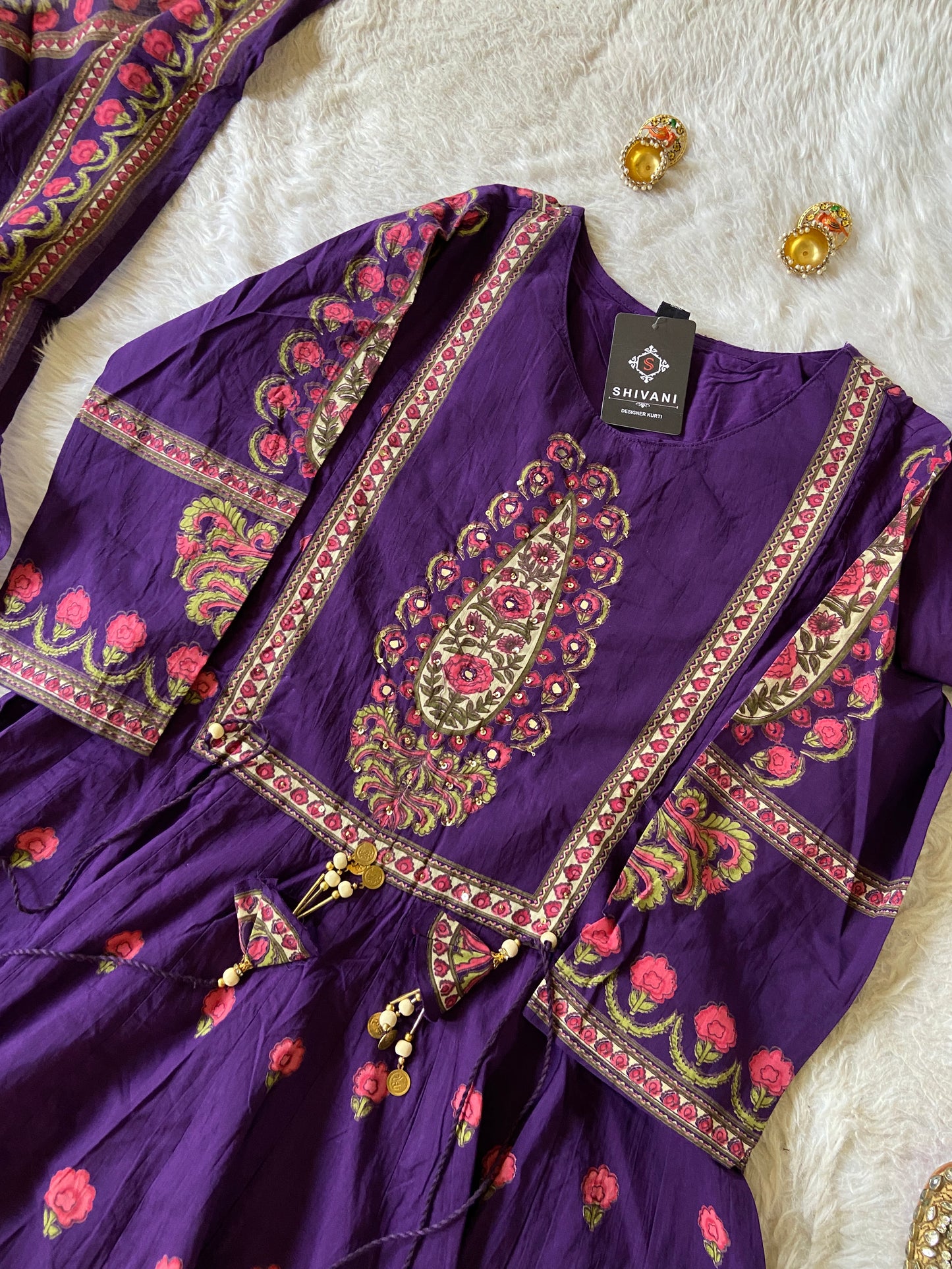 Jaipuri Cotton Anarkali Kurti With Pant And Dupatta. Cotton Suit Sets For Women Online India. Shop the Latest Festive Summer Collection at Shivani Designer Kurti.
