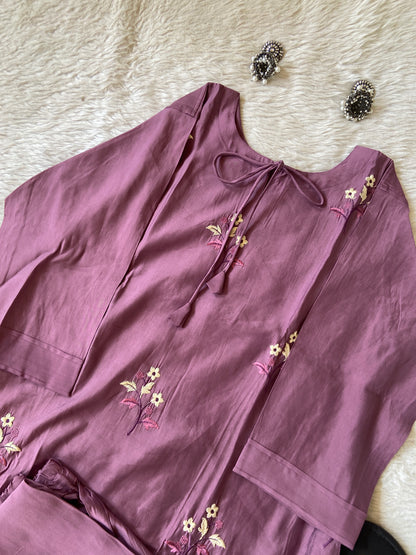Embroidery Work Roman Silk Aline Kurti With Palazzo. Silk Kurti Sets For Women Online India. Shop the Latest Festive Summer Collection at Shivani Designer Kurti.