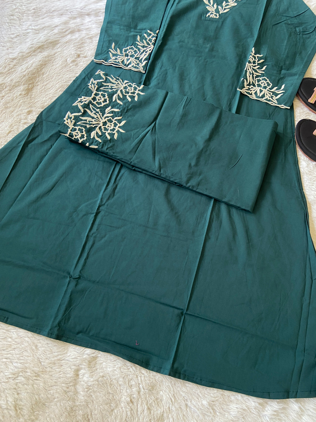 Flower Embroidery Work Cotton Aline Kurti With Palazzo. Cotton Kurti Sets For Women Online India. Shop the Latest Festive Summer Collection at Shivani Designer Kurti.
