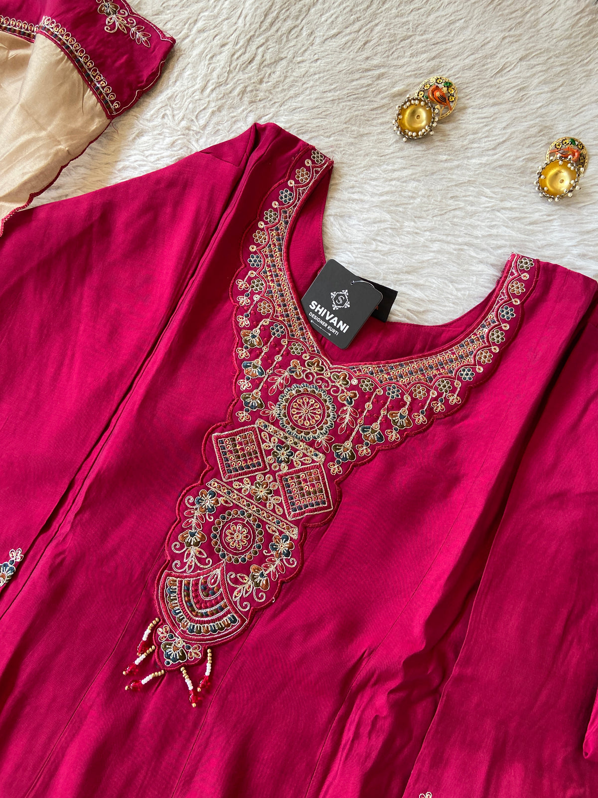 Embroidery Work With Full Sleeve Anarkali Kurti With Palazzo And Dupatta. Silk Suit Sets For Women Online India. Shop the Latest Festive Summer Collection at Shivani Designer Kurti.