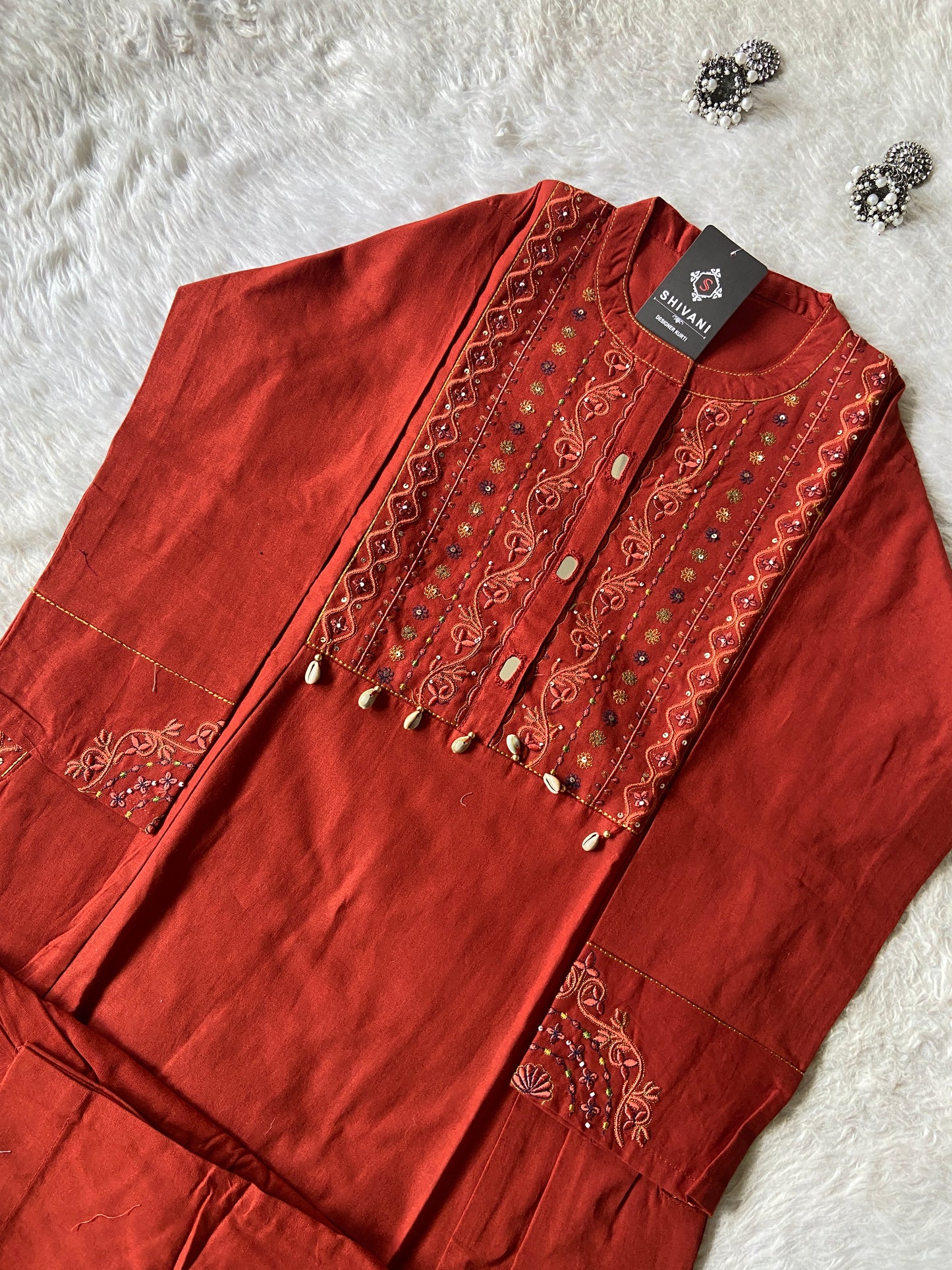 EmbroideryWork In Neck, Cotton Aline Kurti With Palazzo. Cotton Aline Kurti Sets For Women Online India. Shop the Latest Festive Summer Collection at Shivani Designer Kurti.