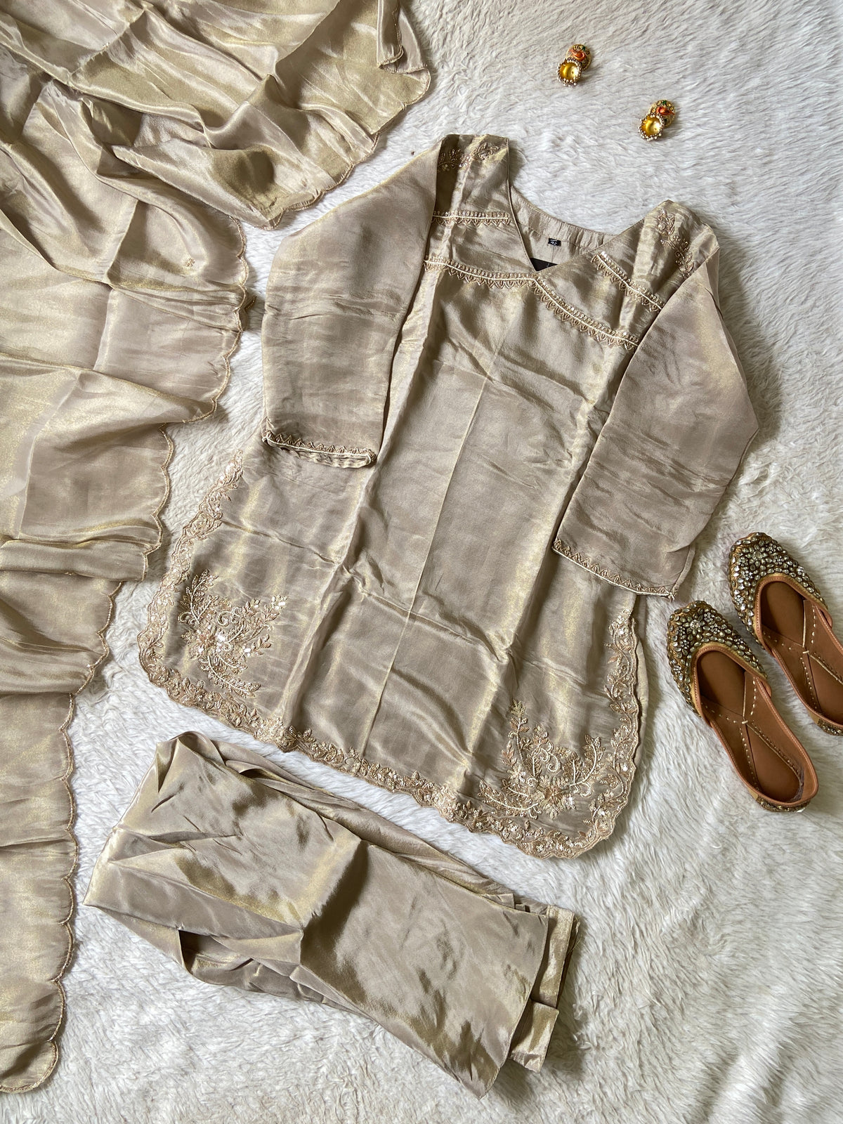 Premium Short Kurti Suit. Tissue Shimmer Short Kurti With Full Flair Palazzo And Dupatta. Silk Suit Sets For Women Online India. Shop the Latest Festive Summer Collection at Shivani Designer Kurti.