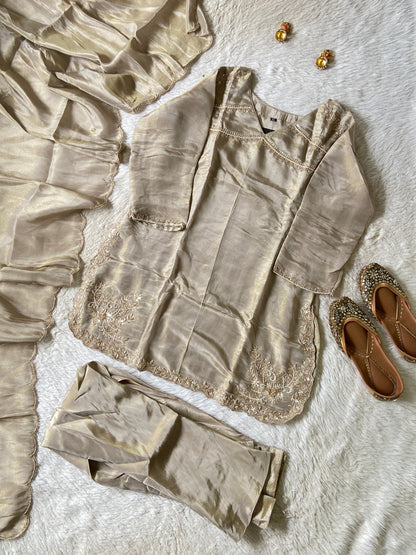 Premium Short Kurti Suit. Tissue Shimmer Short Kurti With Full Flair Palazzo And Dupatta. Silk Suit Sets For Women Online India. Shop the Latest Festive Summer Collection at Shivani Designer Kurti.