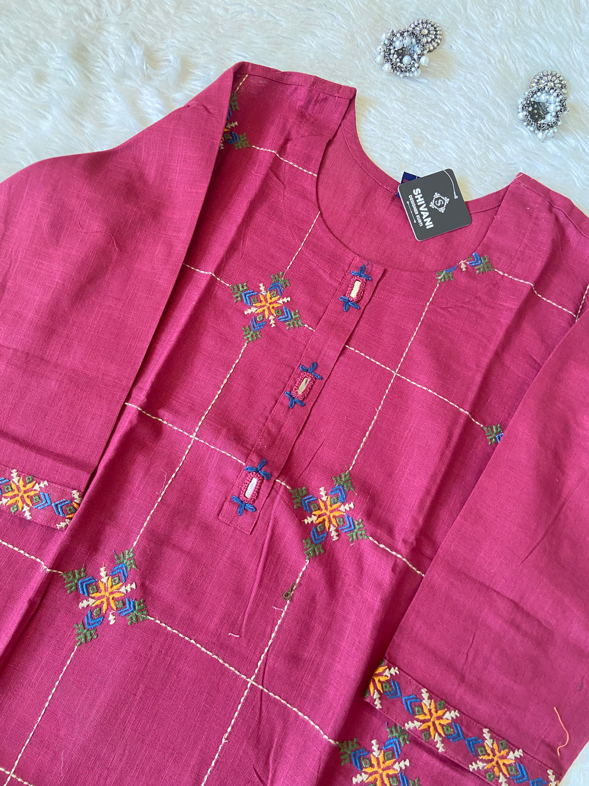 Embroidery Work Cotton Straight Cut Kurti With Palazzo. Cotton Kurti Sets For Women Online India. Shop the Latest Festive Summer Collection at Shivani Designer Kurti.