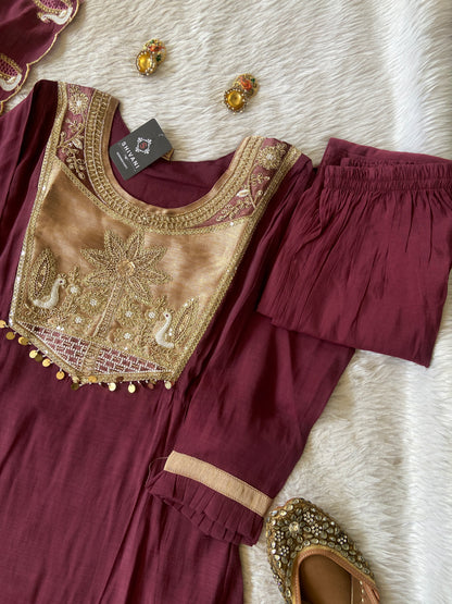 Premium Look Aline Kurti With Semi Palazzo And Dupatta. Silk Suit Sets For Women Online India. Shop the Latest Festive Summer Collection at Shivani Designer Kurti.