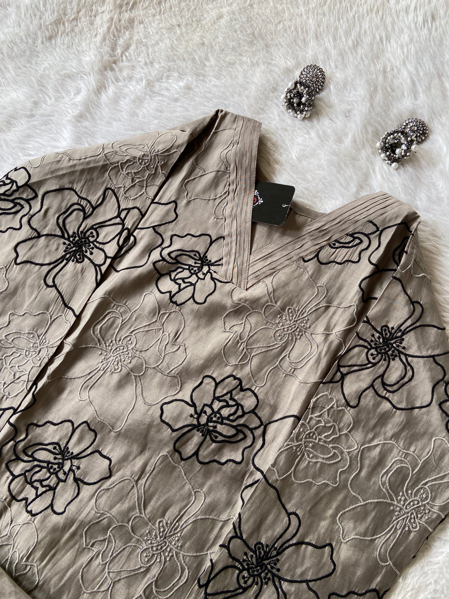 Flower Design Embroidery Work In Aline Kurti With Plain Palazzo, Silk Aline Kurti Sets For Women