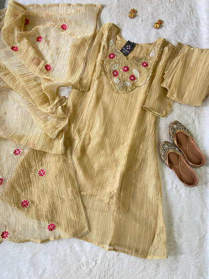 Premium Designer Crush Glass Tissue Elegant Minimal Handwork Aline Suit. Silk Suit Sets For Women Online India. Shop the Latest Festive Summer Collection at Shivani Designer Kurti.