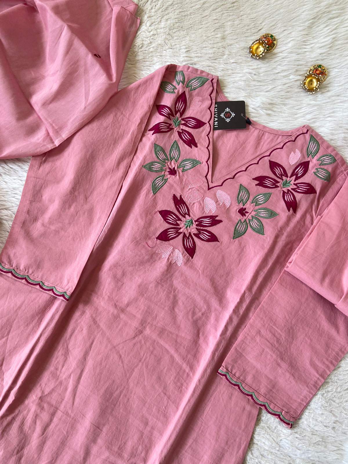 Embroidery Work Cotton Straight Cut Kurti With Pant And Dupatta. Cotton Suit Sets For Women Online India. Shop the Latest Festive Summer Collection at Shivani Designer Kurti.