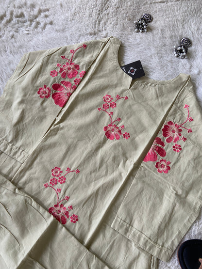 Embroidery Work Cotton Aline Kurti And Palazzo. Cotton Aline Kurti Sets For Women Online India. Shop the Latest Festive Summer Collection at Shivani Designer Kurti.