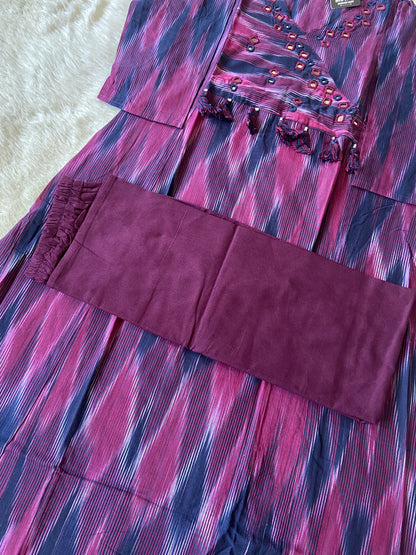 Ikkat Print Cotton Aline Kurti With Palazzo. Cotton Kurti Sets For Women Online India. Shop the Latest Festive Summer Collection at Shivani Designer Kurti.