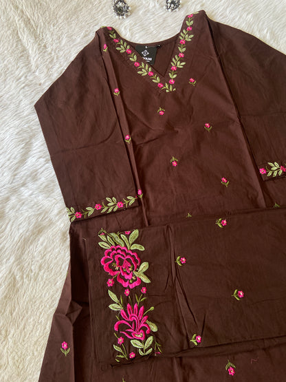 Flower Embroidery Work Cotton Aline Kurti With Palazzo. Cotton Kurti Sets For Women Online India. Shop the Latest Festive Summer Collection at Shivani Designer Kurti.