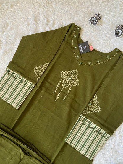 Mirror Work With Block Print Cotton Aline Kurti With Palazzo. Cotton Kurti Sets For Women Online India. Shop the Latest Festive Summer Collection at Shivani Designer Kurti.