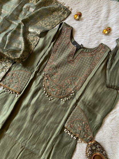 Heavy Embroidery Work Straight Kurti, Semi Palazzo And Dupatta. Silk Suit Sets For Women Online India. Shop the Latest Festive Summer Collection at Shivani Designer Kurti.