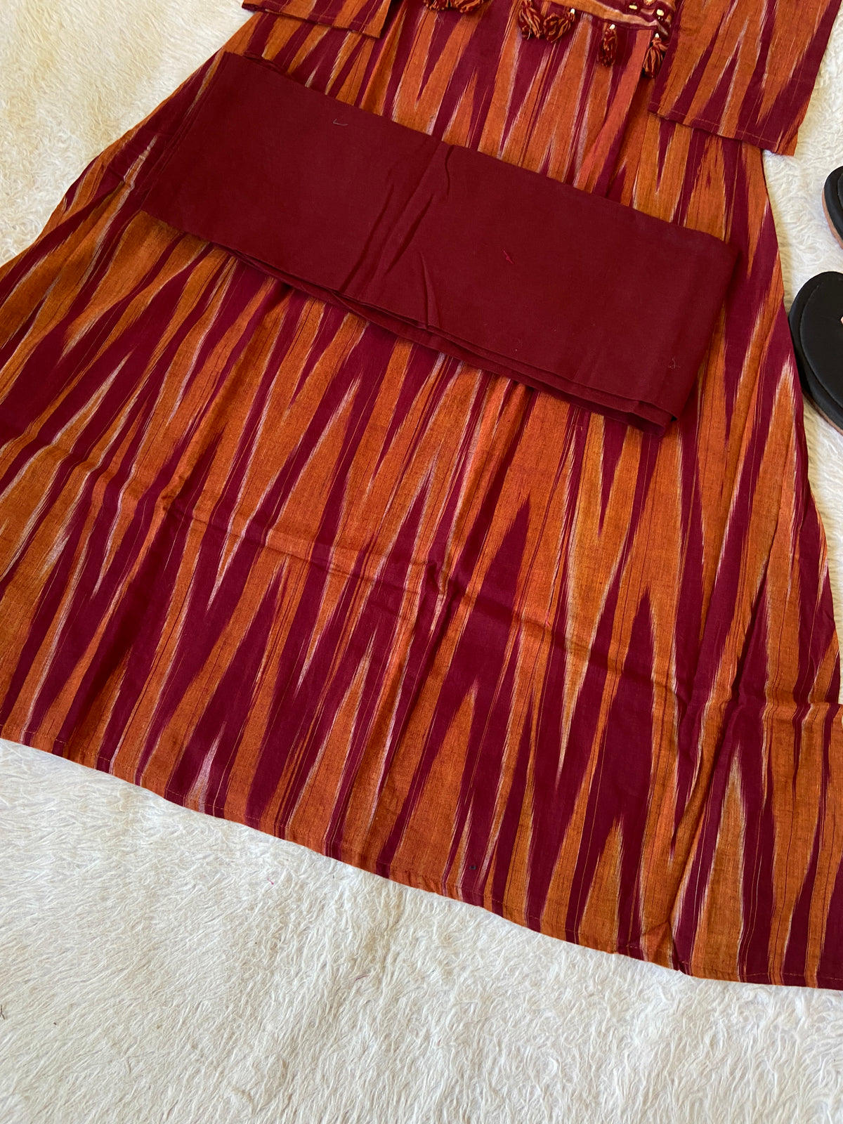 Ikkat Print Cotton Aline Kurti With Palazzo. Cotton Kurti Sets For Women Online India. Shop the Latest Festive Summer Collection at Shivani Designer Kurti.
