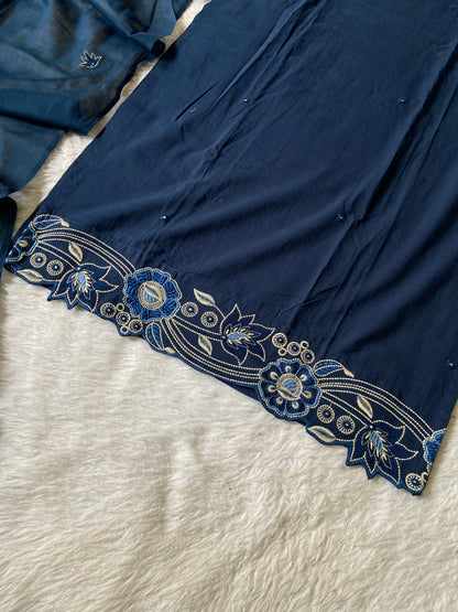 V-neck Style Embroidery Work Cotton Straight Kurtis With Palazzo And Dupatta.. Cotton Suit Sets For Women Online India. Shop the Latest Festive Summer Collection at Shivani Designer Kurti.