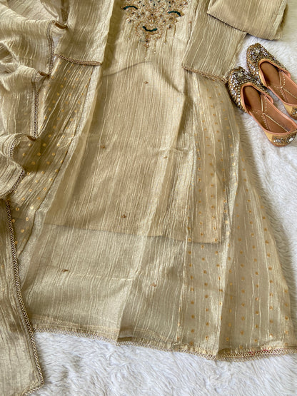 Premium Designer Crush Glass Tissue Elegant Minimal Handwork Aline Suit. Silk Suit Sets For Women Online India. Shop the Latest Festive Summer Collection at Shivani Designer Kurti.