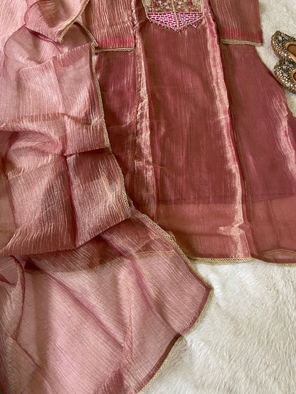 Premium Designer Crush Glass Tissue Elegant Minimal Handwork Aline Suit. Silk Suit Sets For Women Online India. Shop the Latest Festive Summer Collection at Shivani Designer Kurti.