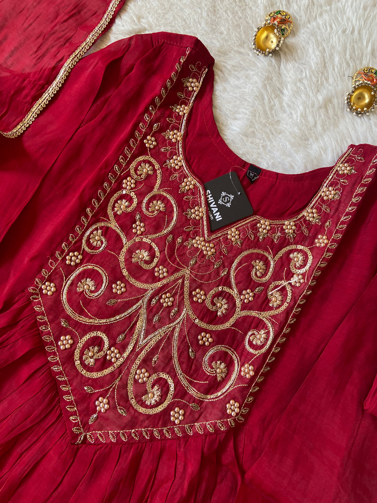 Embroidery Work Mul Chanderi ALine Kurti With Semi Palazzo And Dupatta. Silk Suit Sets For Women Online India. Shop the Latest Festive Summer Collection at Shivani Designer Kurti.
