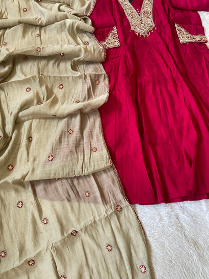 Embroidery Work Anarkali Kurti With Palazzo And Dupatta. Silk Suit Sets For Women Online India. Shop the Latest Festive Summer Collection at Shivani Designer Kurti.