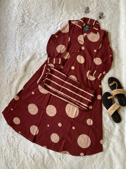 Polka Dots Cotton Aline Kurti With Palazzo. Cotton Kurtis Sets For Women Online India. Shop the Latest Festive Summer Collection at Shivani Designer Kurti.