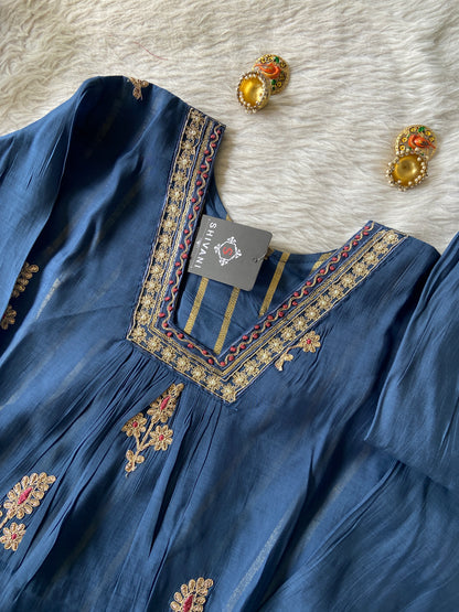 Designer Aline Kurti Palazzo And Dupatta. Silk Suit Sets For Women Online India. Shop the Latest Festive Summer Collection at Shivani Designer Kurti.