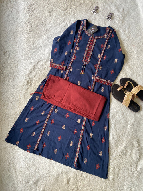 Linen Cotton Aline With Cut Kurti And Palazzo. Cotton Aline Kurti Sets For Women Online India. Shop the Latest Festive Summer Collection at Shivani Designer Kurti.