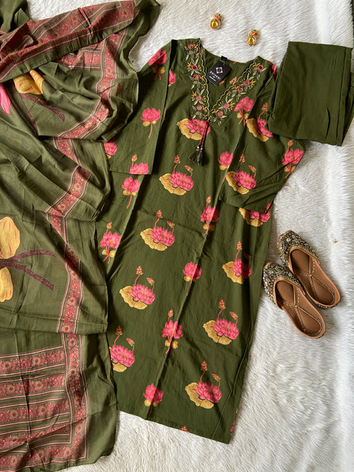 Cotton Straight Cut Kurti With Palazzo And Dupatta. Cotton Suit Sets For Women Online India. Shop the Latest Festive Summer Collection at Shivani Designer Kurti.