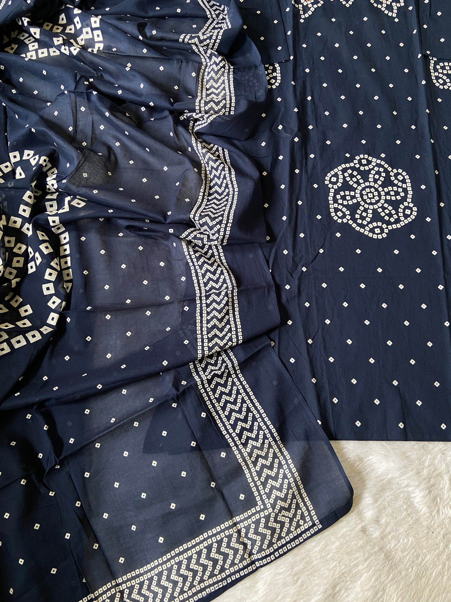 Bandani / Bandhej Print Cotton Aline Kurti With Palazzo And Dupatta.. Cotton Suit Sets For Women Online India. Shop the Latest Festive Summer Collection at Shivani Designer Kurti.