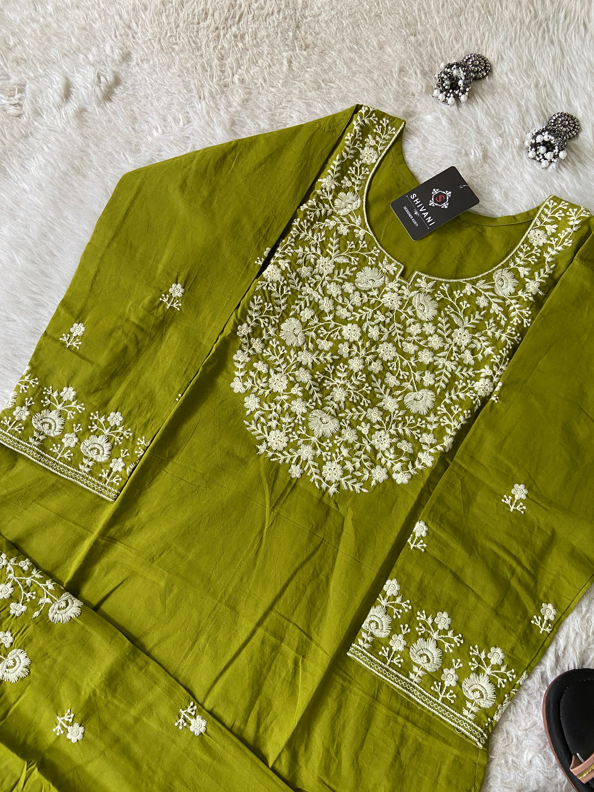 Embroidery Work Cotton Aline Kurti And Palazzo. Cotton Aline Kurti Sets For Women Online India. Shop the Latest Festive Summer Collection at Shivani Designer Kurti.