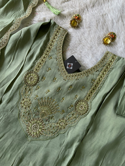 Embroidery Work Aline Kurti, Palazzo And Dupatta. Silk Suit Sets For Women Online India. Shop the Latest Festive Summer Collection at Shivani Designer Kurti.
