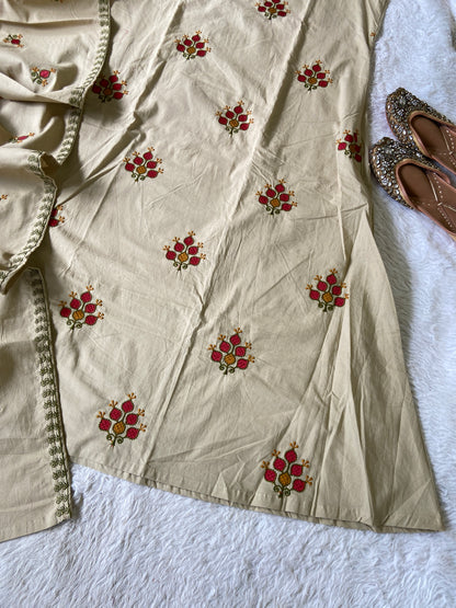 Embroidery Work Cotton Sleeveless (3/4th Attached) Aline Kurti, Palazzo And Dupatta. Cotton Suits Sets For Women Online India. Shop the Latest Festive Summer Collection at Shivani Designer Kurti.