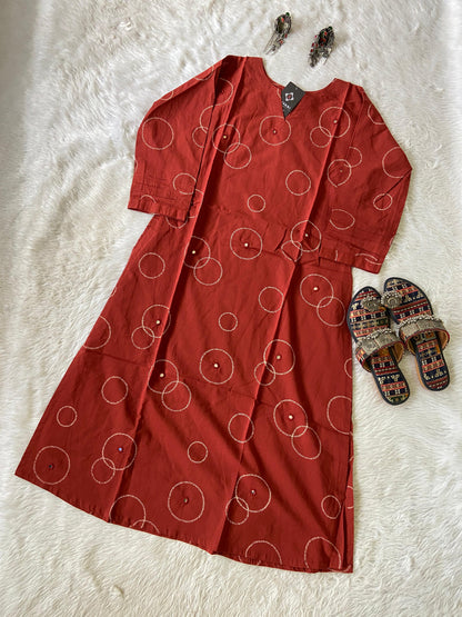 Printed Kurti With Mirror, LowCut Aline Cotton Kurti For Women