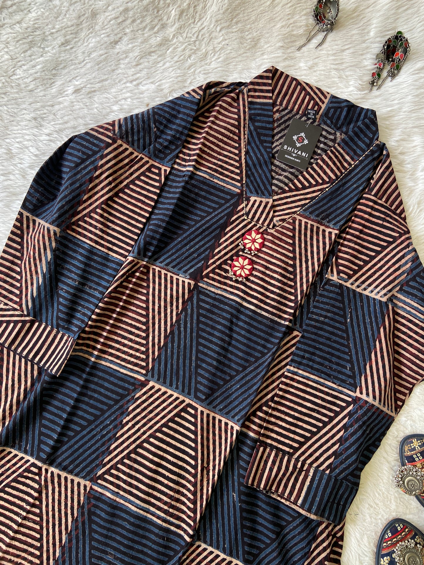 Cotton Midi, Cotton Aline Kurti With Mirror Work (Gamthi Kurti). Cotton Kurti For Women online India. Shop the Latest Festive Summer Collection at Shivani Designer Kurti.