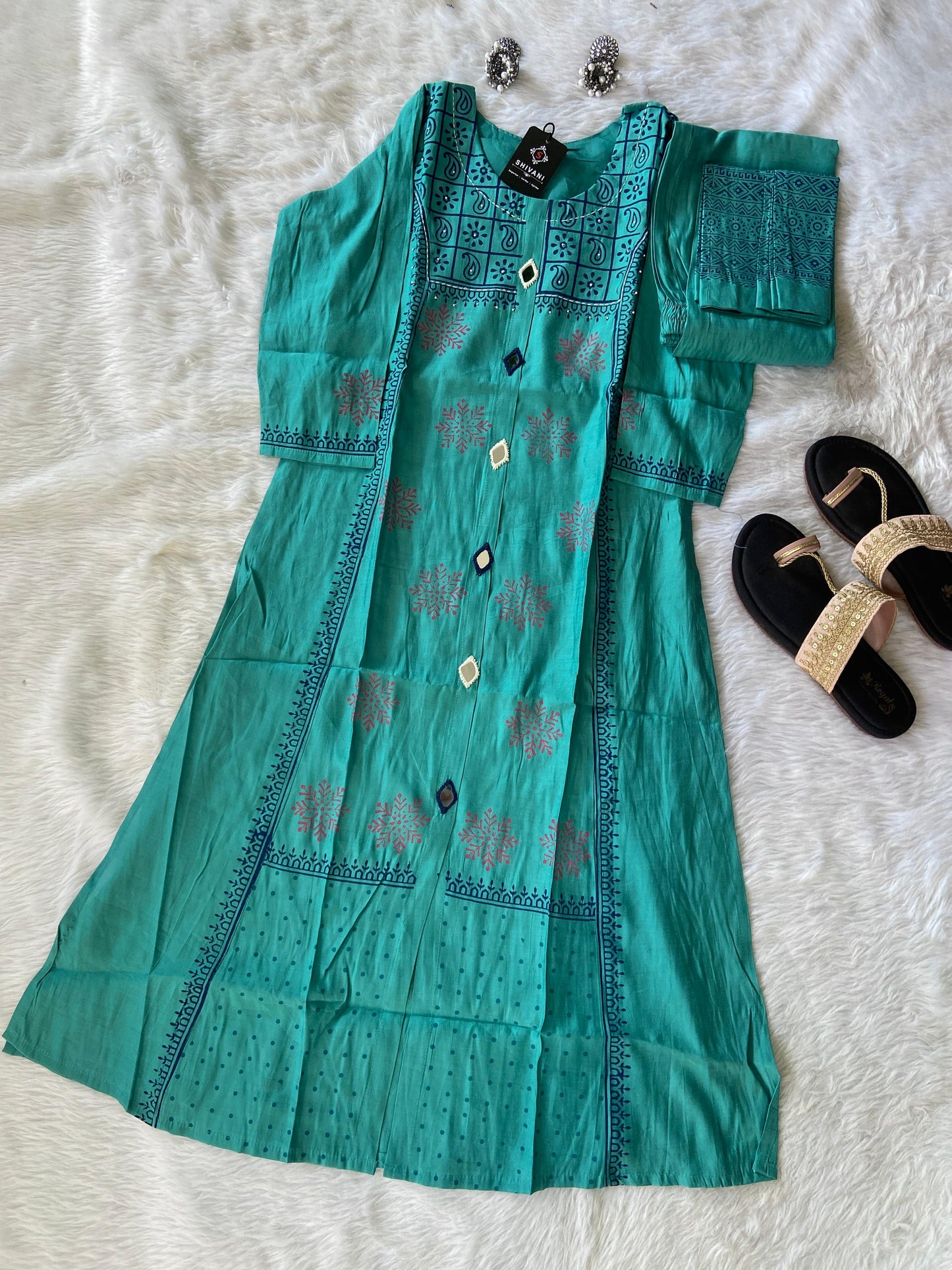 Block Printed Silk Pair, Silk Aline Kurti Sets For Women