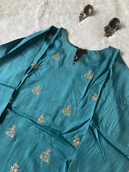 Golden Embroidery Work In Kurti, Silk StraightCut Kurti For Women