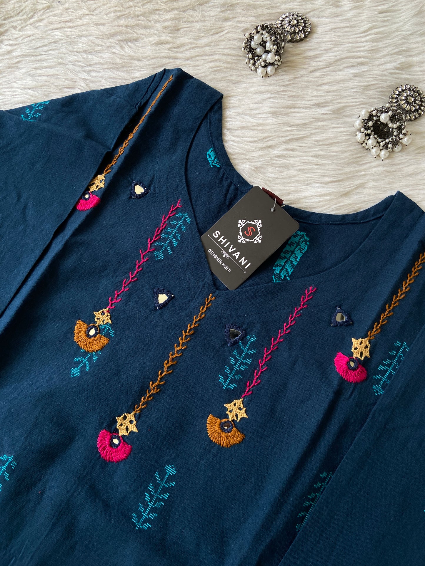 Handwork in Neck Cotton Aline Kurti With Palazzo. Cotton Aline Kurti Sets For Women Online India. Shop the Latest Festive Summer Collection at Shivani Designer Kurti.