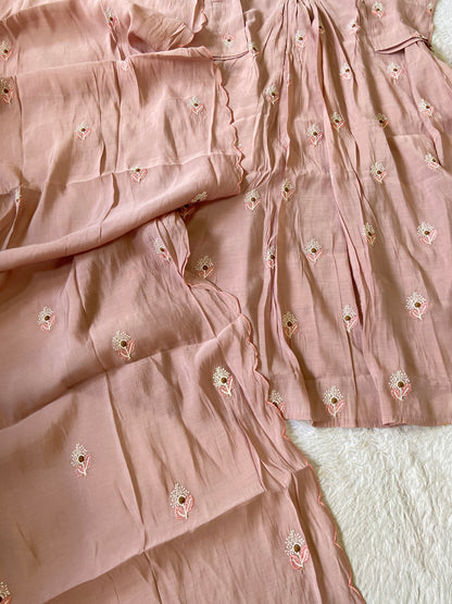 Mirror Work V-Neck With Flower Work Embroidery, Aline Kurti (Full Lining) With Pant And Dupatta. Silk Suit Sets For Women Online India. Shop the Latest Festive Summer Collection at Shivani Designer Kurti.