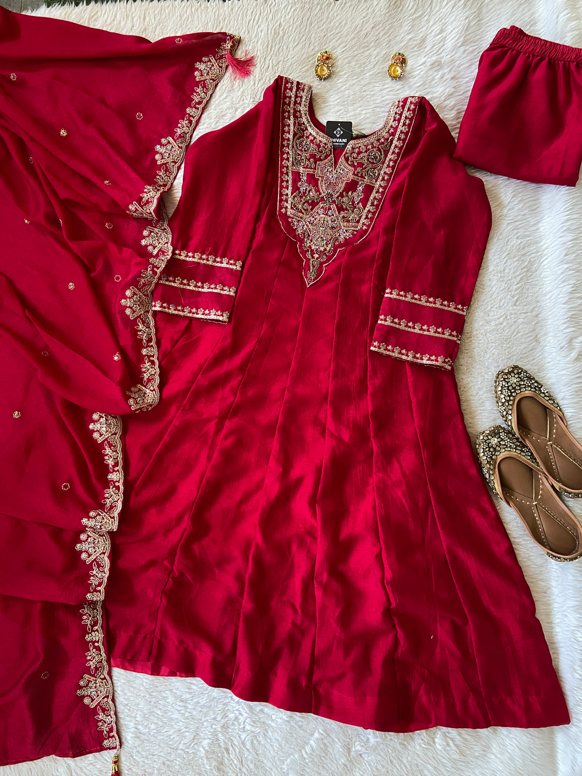 Embroidery Work Anarkali Kurti With Palazzo And Dupatta. Silk Suit Sets For Women Online India. Shop the Latest Festive Summer Collection at Shivani Designer Kurti.