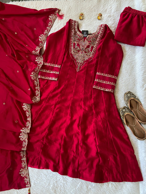 Embroidery Work Anarkali Kurti With Palazzo And Dupatta. Silk Suit Sets For Women Online India. Shop the Latest Festive Summer Collection at Shivani Designer Kurti.