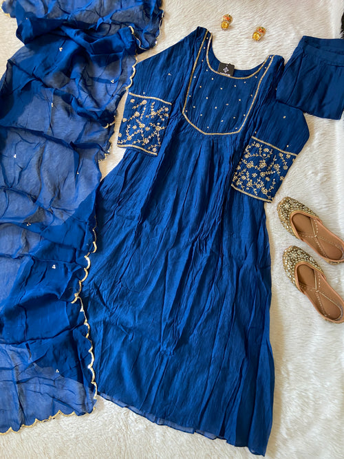 Premium Collection. Handwork In Sleeve And Neck, Banaras Mul Chanderi Aline Kurti With Semi Palazzo And Dupatta. Silk Suit Sets For Women Online India. Shop the Latest Festive Summer Collection at Shivani Designer Kurti.